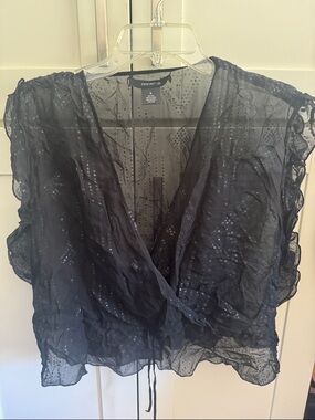 Arden B Black Sheer Wrap-Front Camisole